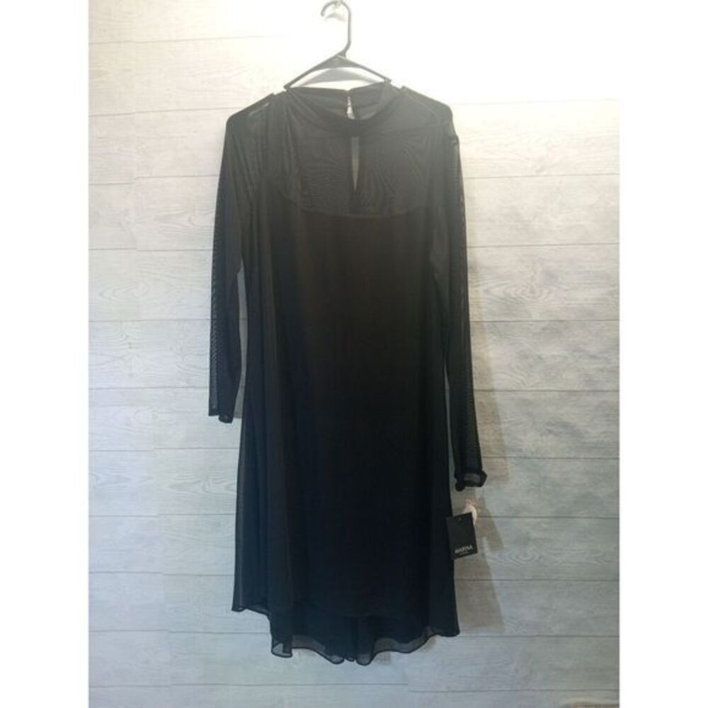 Marina Black Dress sheer‎ long sleeve SZ 12 NWT